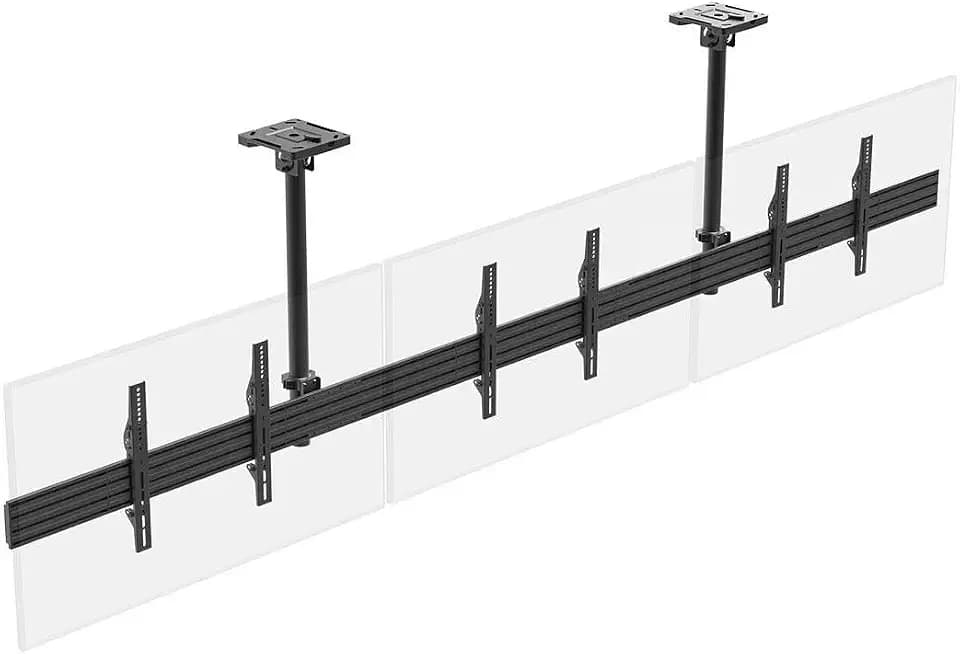 Monoprice 3x1 Menu Board Ceiling Mount for Screens Between 32in to 65in, Adjustable Tilt, Max Weight 66 Lbs Per Screen, VESA Patterns Up to 600x400, Steel Construction, Black - Commercial Series