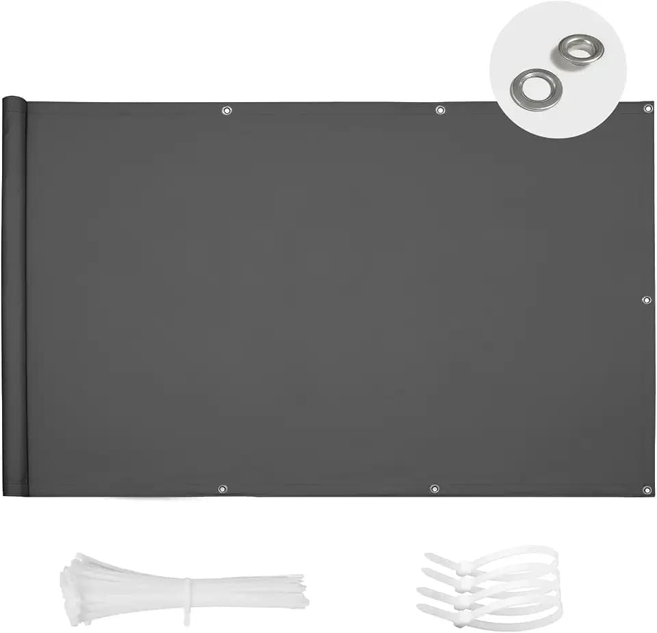 SUN BLOCK Balkon Sichtschutz 90x400cm Balkonabdeckung PES UV-Schutz balkonschutz wetterfest,mit Kabelbinder,Anthrazit