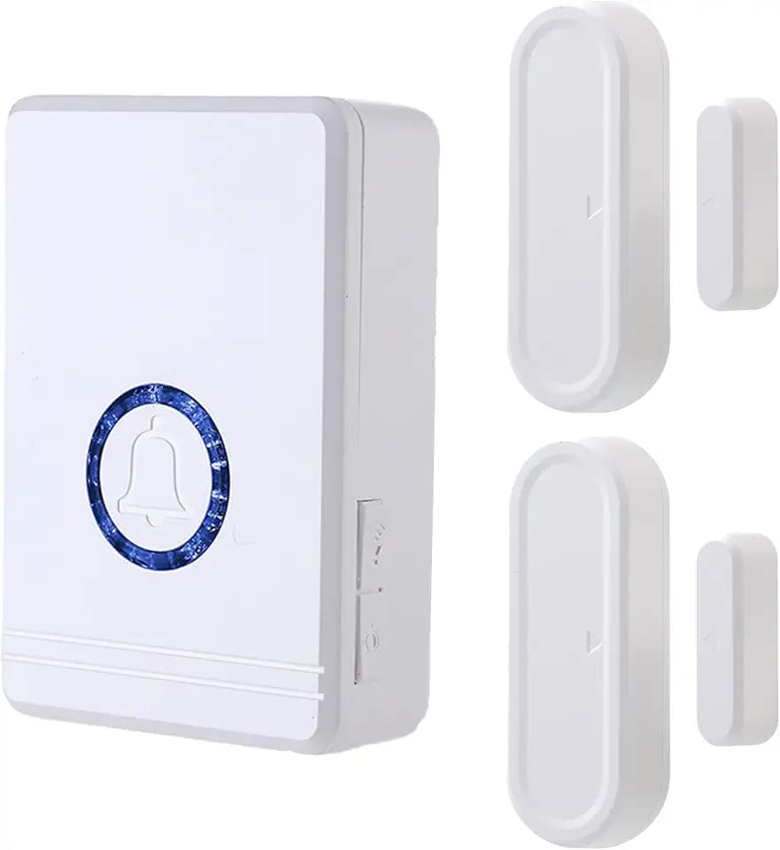 Wireless Door Chime, Wireless Doorbell Chime for Home with LED Indicators Waterproof, Door Alarms When Opened with 656 Ft Range, 48 Chimes 5 Adjustable Volume 2 Sensors + 1 Receiver