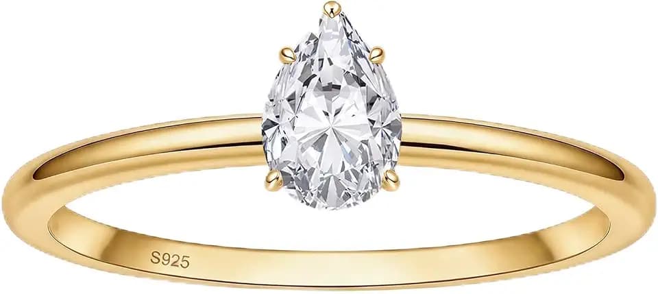 TenKa 925 Sterling Silver Pear Shaped Engagement Rings for Women