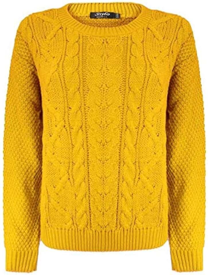 Generation Fashion Damen Strickpullover mit Zopfmuster, Rundhalsausschnitt, langärmelig
