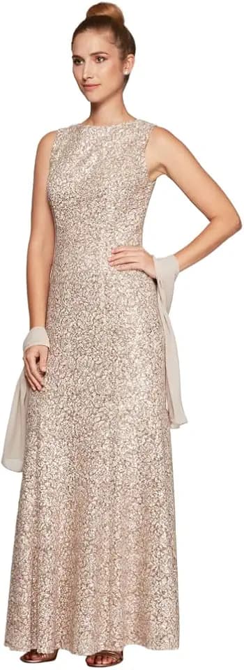 Alex Evenings Women's Long Sleeveless Mother of the Bride Dress with Shawl (Petite and Regular Sizes)