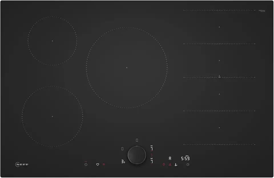 NEFF N 90 Induktionskochfeld 80 cm, T68NUV4A0, Flex Induction, Twist Pad, Bratsensor 70 °C bis 220 °C, Favoriten-Taste, Power Boost, Home Connect, Rahmenlos aufliegend, Matt Black Design