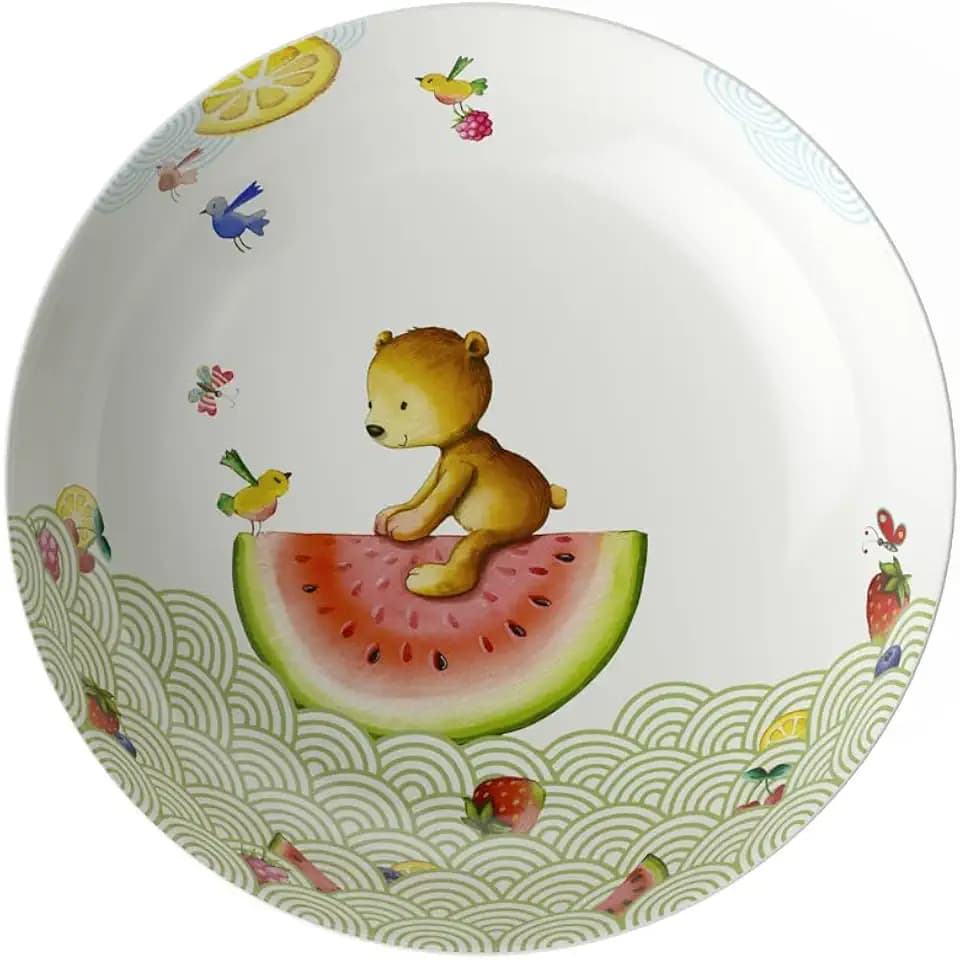 Villeroy & Boch – Hungry As A Bear Tiefer Kinderteller, 19 cm, Spülmaschinenfest, Geschirr für Kinder, Teller aus Premium Porzellan, Weiß/Bunt