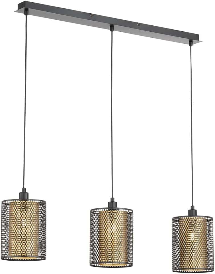 Wofi Pendelleuchte Cheval 3-flammig, Schwarz/Gold, H: 150 cm x B: 15 cm x L: 85 cm