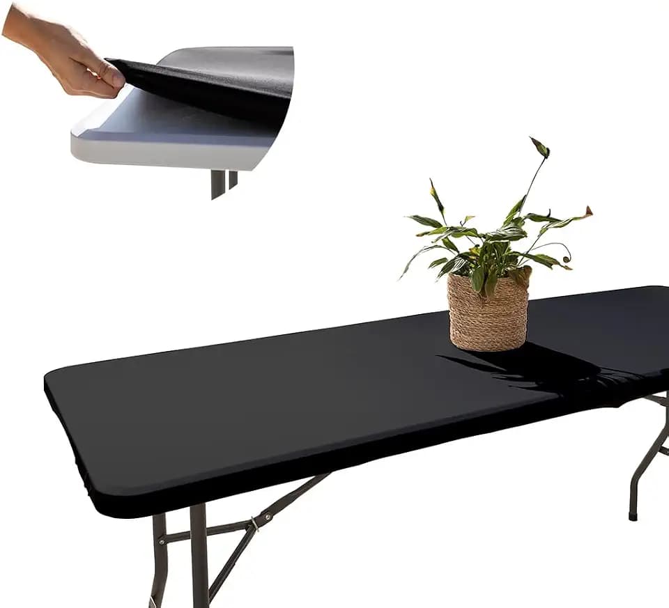 Glop Tischdecke mit Gummizug, Abwaschbare Gartentischdecke 182x76 cm | Schwarz, Rechteckig, Wetterfest & Rutschfest, Perfekt für Outdoor, Camping & Stehtische