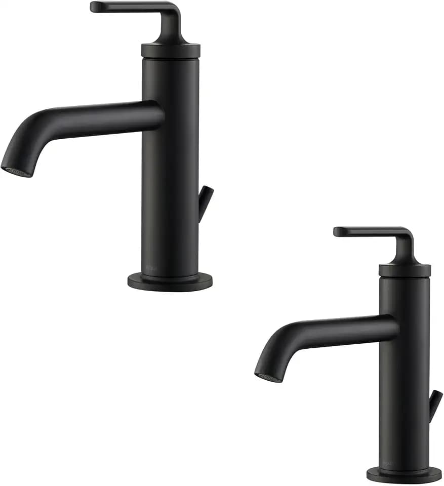 Kraus KBF-1221MB-2PK Ramus Single Handle Bathroom Sink Faucet with Lift Rod Drain, Matte Black