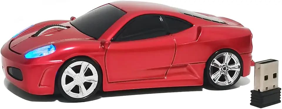 Wireless Car Mouse, Sport Car Shaped Mouse Mice for Computer, Laptop, PC, Mac with LED Light (Red)