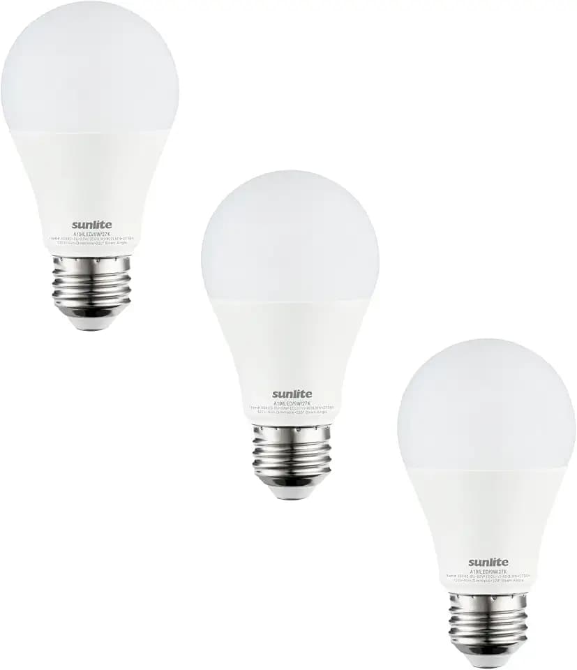 Sunlite 80682 LED A19 Household Light Bulbs, 9 Watts (60W Equivalent), 800 Lumens, Medium Base (E26), Non-Dimmable, 200 Degree Beam Angle, ETL Listed, 3000K Warm White, 3 Pack