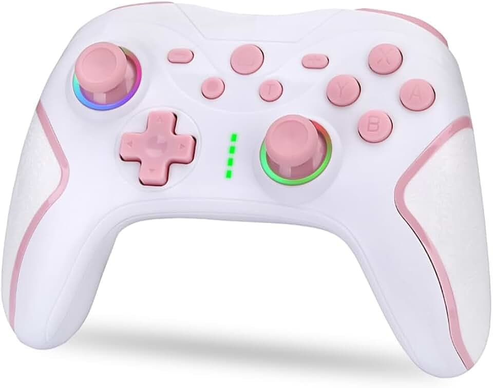 NK Wireless Switch Controller, kompatibel mit Switch/OLED/Lite/Pro, mit Wake-Funktion, Makro-Einstellungen, Bluetooth, 6-Achsen-Sensor, Turbo, Dual Shock Vibration, LED-Anzeigen, Schwarz (Rosa/Weiß)