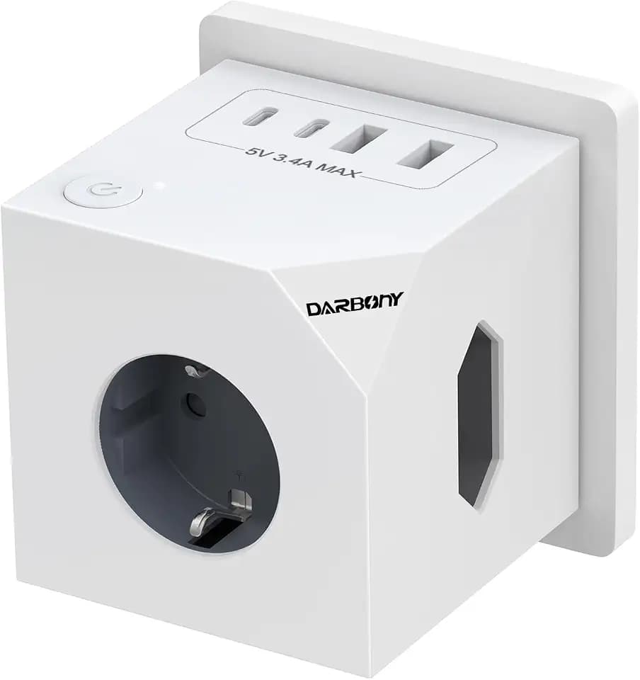 Steckdosenwürfel ohne Kabel 3 Fach mit 2 USB-C, 7-in-1 Steckdosenadapter