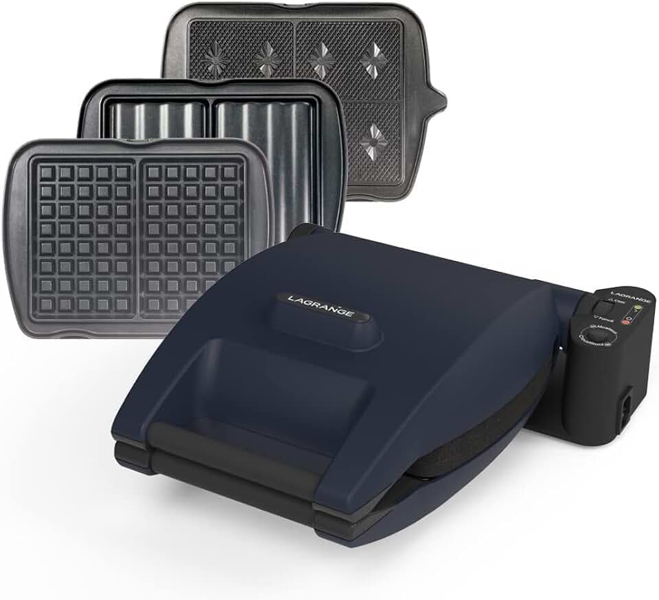 LAGRANGE Premium® Waffeleisen, 1200 W, Wendbar auf Sockel, Multifunktional, 3 Plattensets inklusive (Waffel, Waffeleisen & Croque Monsieur), personalisierbar, 019642