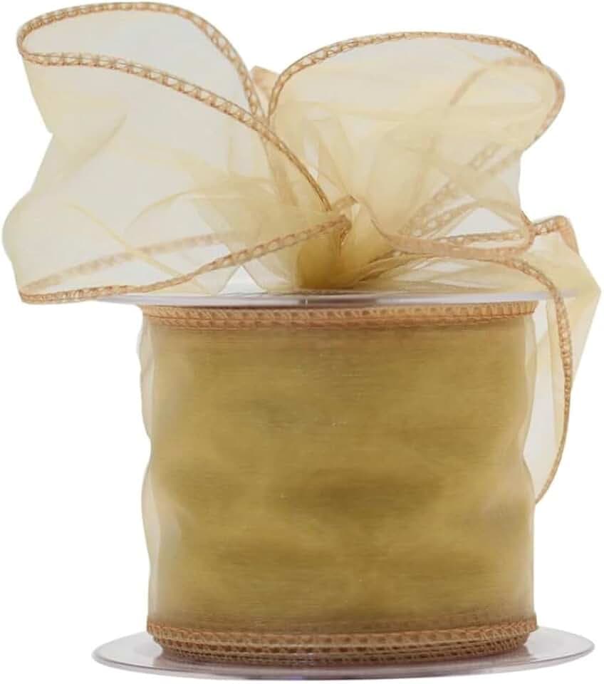 APAC Chiffonband / Organzaband mit Drahtrand, 70 mm breit x 20 m, goldfarben