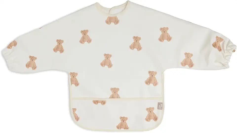 Jollein 029-869-66095 wasserdichtes Lätzchen mit Ärmeln Teddybär weiß