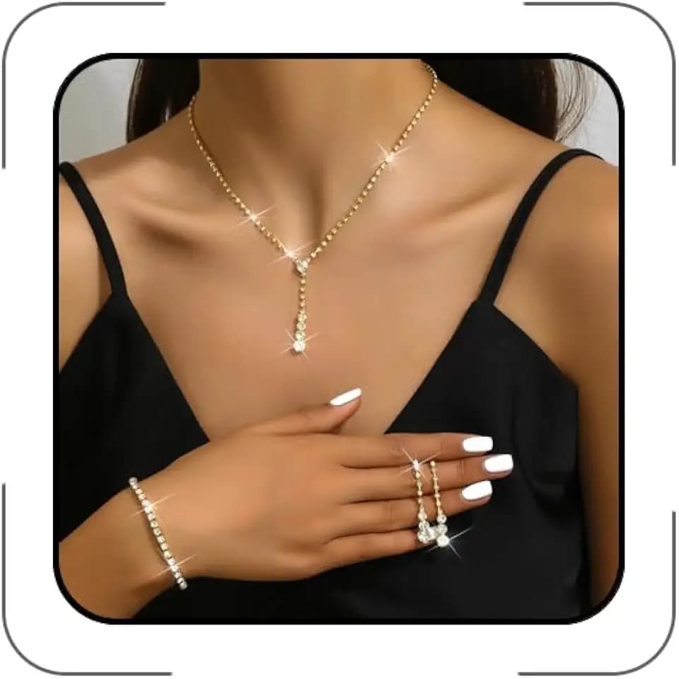 Gold Jewelry Set for Prom,Pearl Necklace Earrings Bracelet Crystal Bridal Wedding Prom Dresses Costume Jewelry Accessories Rhinestone Bridal Jewelry Set for Women