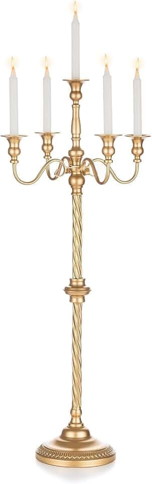 Gold 5-Armiger Kandelaber aus Metall: Großer Kerzenhalter, 88cm