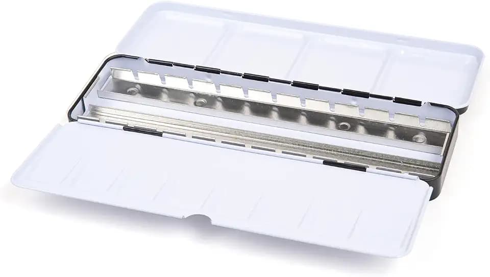 Aquarell-Leerkasten aus Metall für 24 halbe oder 12 ganze Näpfe, mit Mischpalette und Daumenring, Bunt