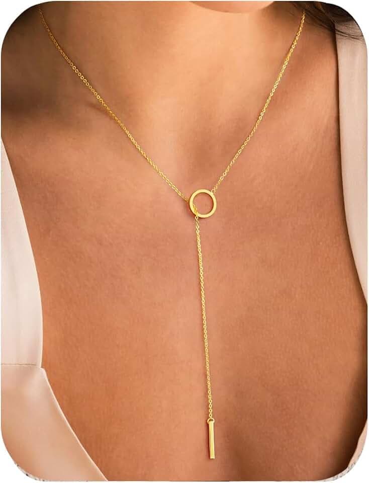 Yoosteel Long 14K-Gold-Plated Necklace for Women,Layered Lariat Necklaces