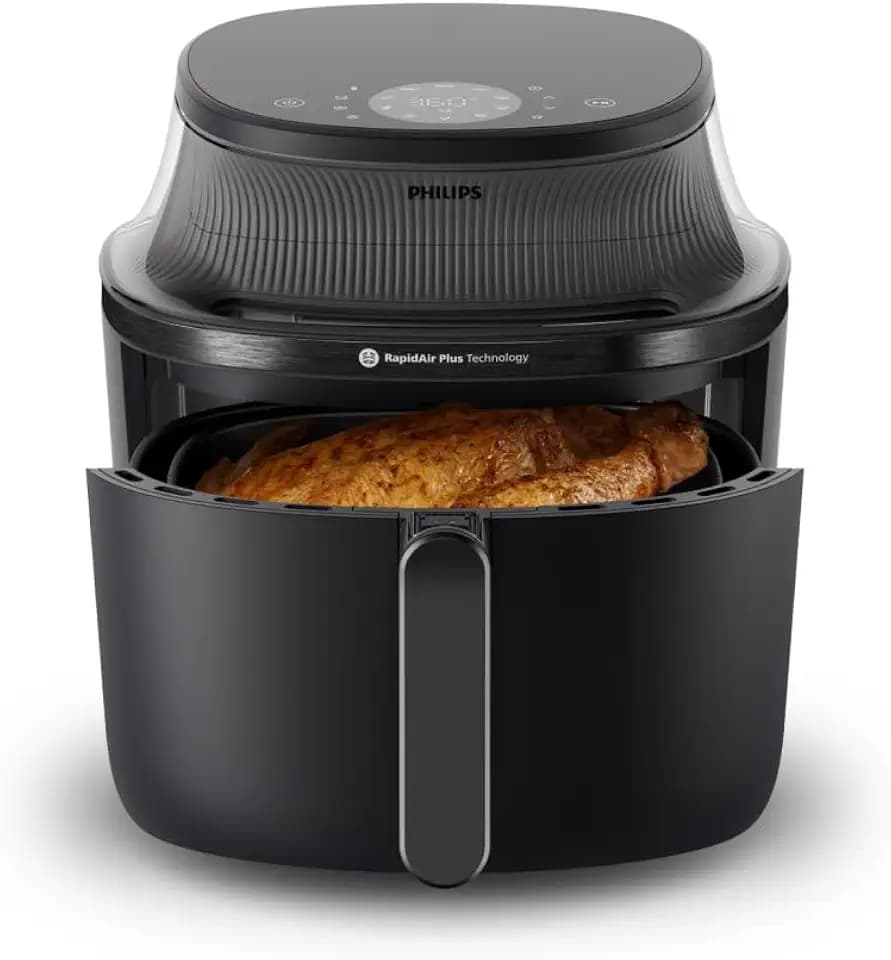 Philips Airfryer 3000 Serie Heißluftfritteuse, Schwarz, 7,2L | Sichtfenster, RapidAir Plus Technologie, Touchscreen, 16 Kochfunktionen, HomeID App (NA340/00)