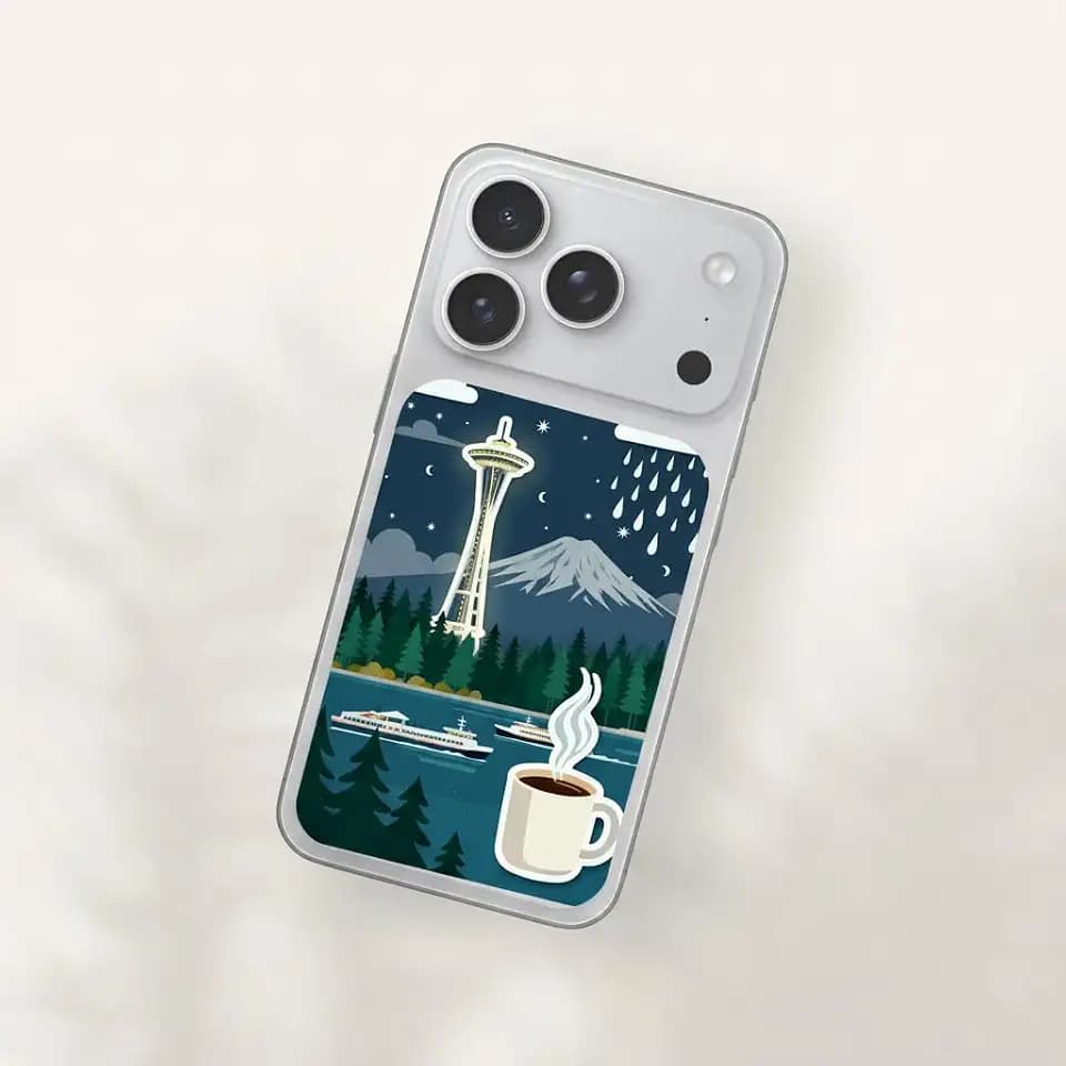 DayStika City Theme for iPhone 17 Pro Back Glass Sticker Skin, Matte 3M Vinyl, Ultra-Thin Scratch-Resistant Protective Decal, Easy Installation (Seattle Night, for iPhone 17 Pro)