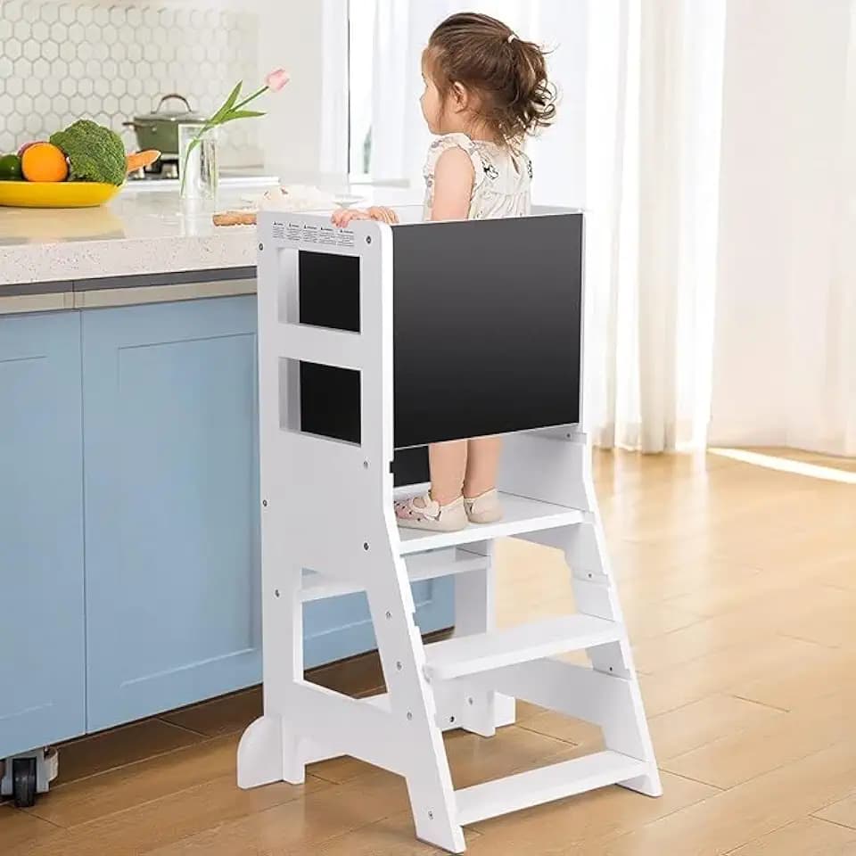 KIDINIX Kinder Lernturm ab 1 Jahr, Höhenverstellbar mit abnehmbare Tafel