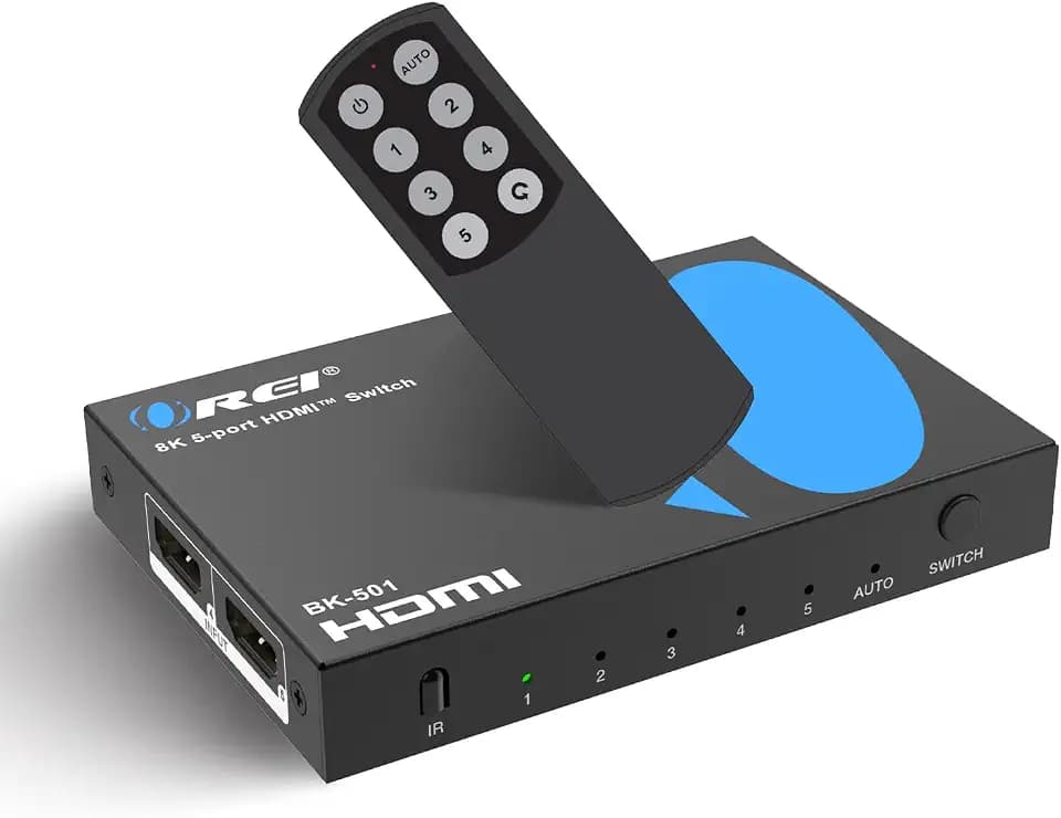 OREI 8K@60Hz 4K@120Hz HDMI 2.1 Switch 5 in 1 Out 48Gbps, HDR10+ W/Remote