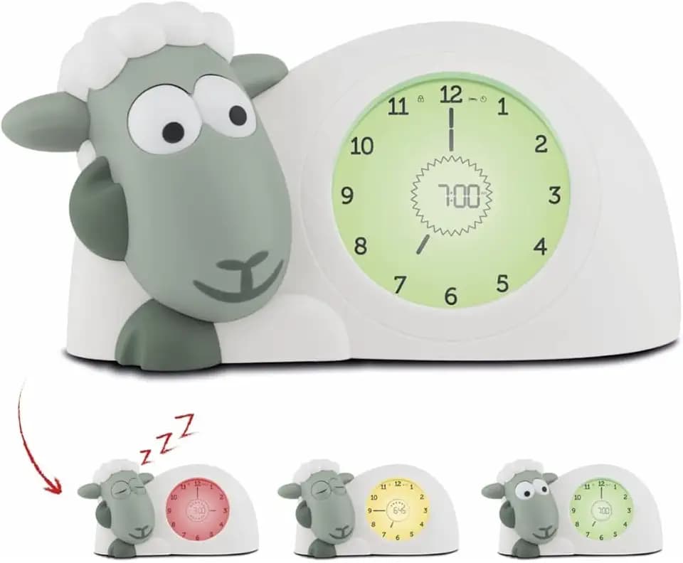 ZAZU Sam The Lamb Uhr – Schlafcoach Uhr und Nachtlicht für Kinder | Bringt Ihrem Kind mit visuellen Indikatoren bei, wann es aufwachen soll | Einstellbare Helligkeit | Automatische Abschaltung (Sage)