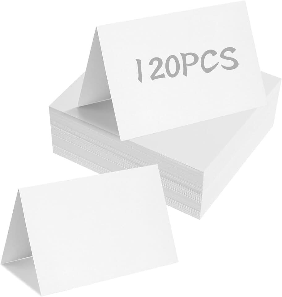 120 Stück Tischkarten Blanko, 9x10cm Weiß Platzkarten aus Kraftpapier, Unbedruckt Namenskarten zum Selbst Beschriften für Hochzeit Geburtstag Kommunion Taufe
