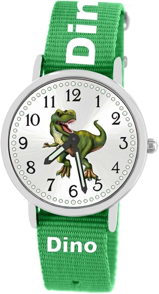 Kinder Armbanduhr Jungen Jungenuhr Kids Dinosaurier T Rex Leuchtzeiger 5 ATM Wasserdicht Textil Armband