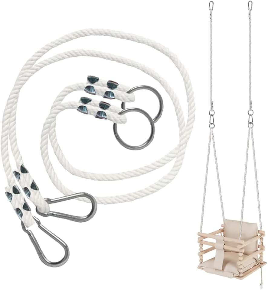 MAMOI® Schaukel Seil 50kg | 2 x Schaukelseil Verlängerung mit Metall Schaukelhaken Karabiner | Natürliche Seil mit Karabiner | 100% ECO | Made in EU