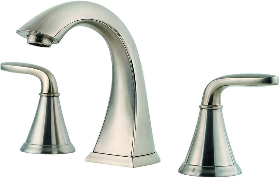 Pfister Pasadena 8 inch Widespread 3 Hole Bathroom Sink Faucet with 2 Handles, Brushed Nickel Finish, Push & Seal Drain, Water-Efficient WaterSense Certified LF049PDKK