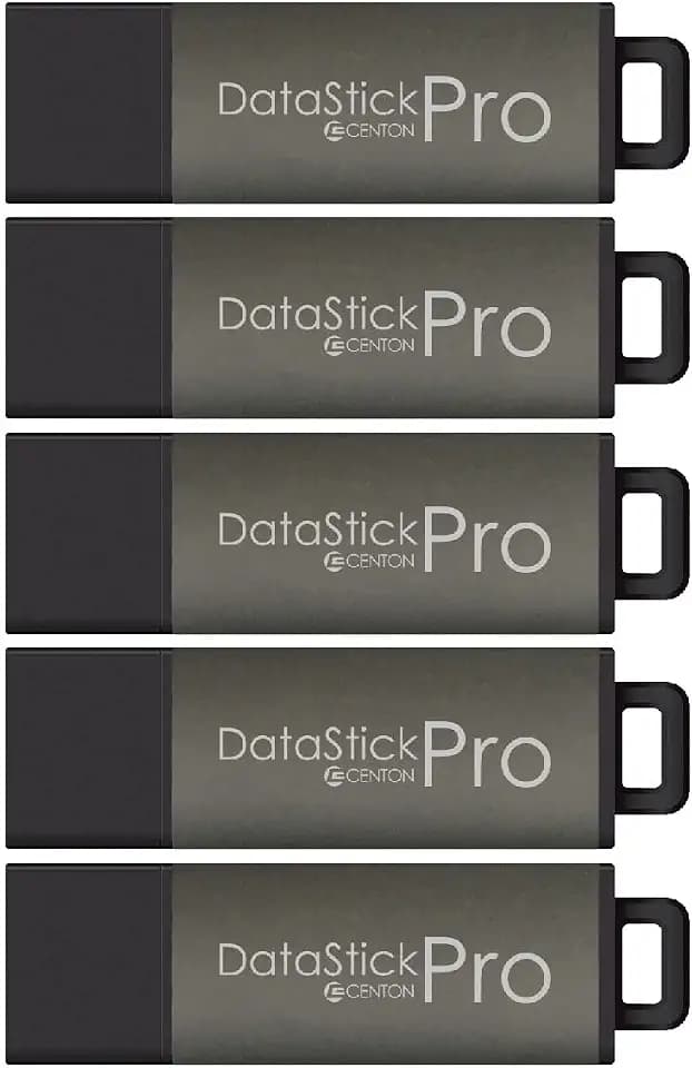 Centon DataStick Pro USB 3.0 Flash Drives, Charcoal Aluminum, 32 GB, 5 Pack