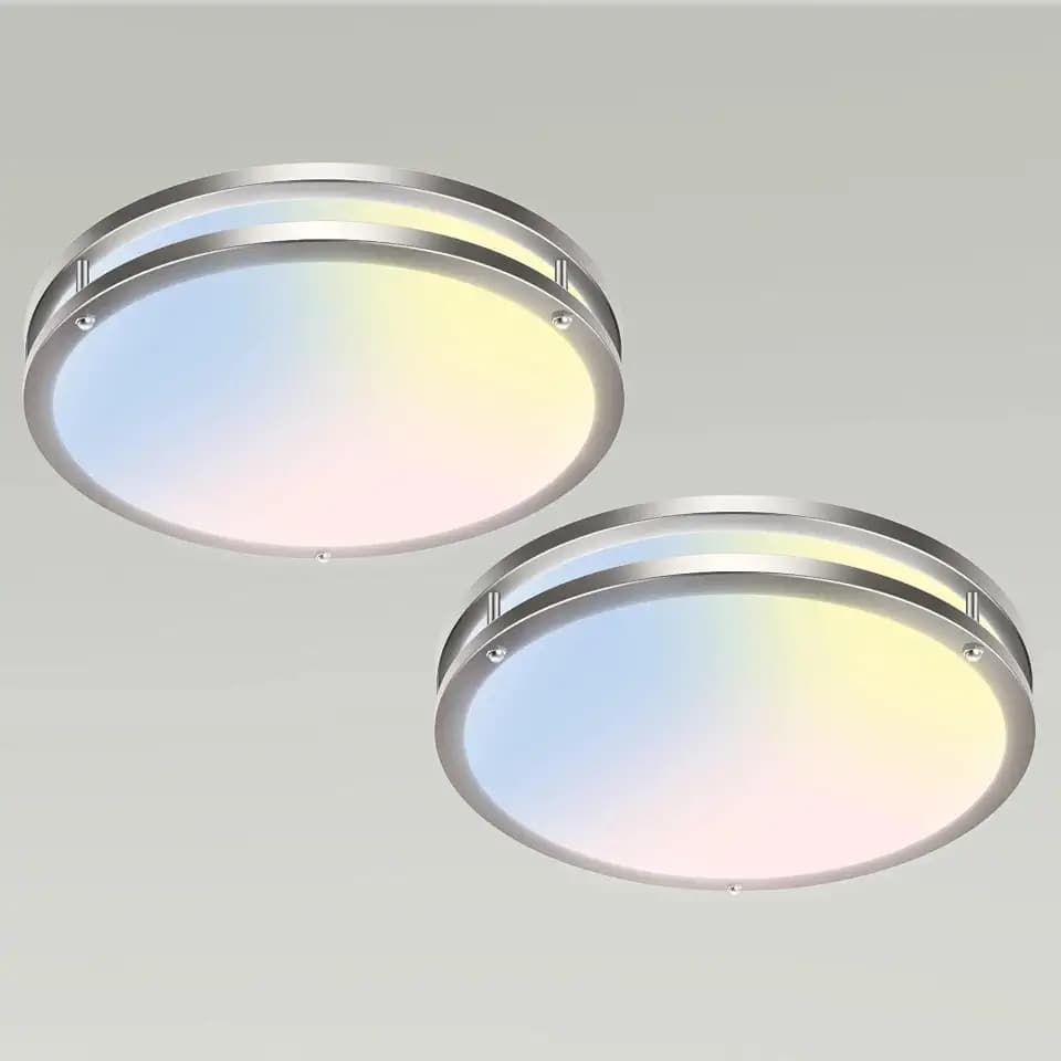 libtit 10Inch Flush Mount Ceiling Lights, 18W Dimmable LED Ceiling Light 3000K-6500K Adjustable, Brushed Nickel Light Fixture for Closet Kitchen Hallway Bathroom-2 Pack