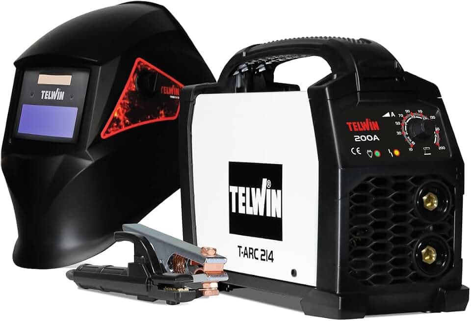 T-Arc 214 Inverter-Schweißgerät MMA-Elektrode 200 A, mit Schweißhelm und Zubehör, kompaktes und einfaches tragbares Schweißgerät für Wartungsarbeiten und Heimwerker, 230 V