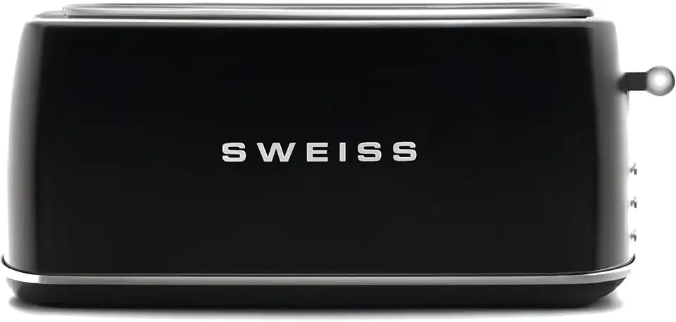 SWEISS Vintage Toaster GRV9, 2 Schlitze, 6 Bräunungsstufen, Spezialbreite für Baguettes, Auftaufunktion, schnell und gleichmäßig, einfache Reinigung, Krümelschublade, Edelstahl, 1500 W, Schwarz