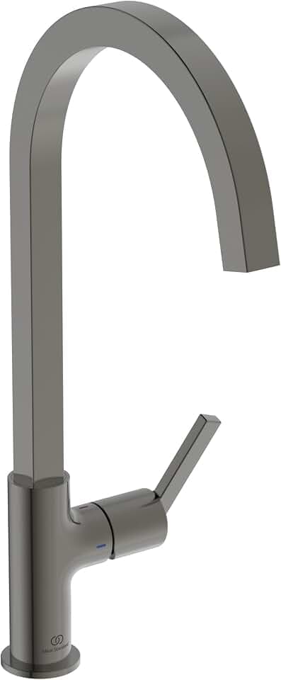 Ideal Standard – Gusto Küchenarmatur, Hoher Auslauf mit quadratischem Querschnitt, mit FirmaFlow Kartusche, Schwenkbereich 360°, Schnellmontagesystem EasyFix+, Magnetic Grey