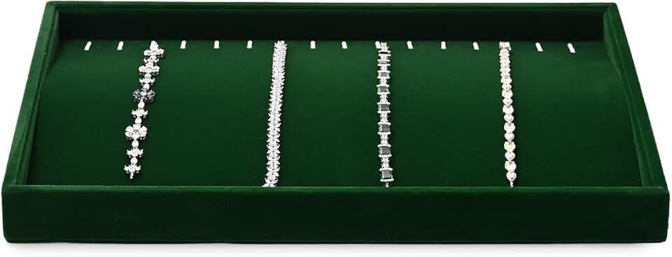 Halsketten Schmucktablett Samt Stapelbar 35×24×3,5cm Dunkelgrün