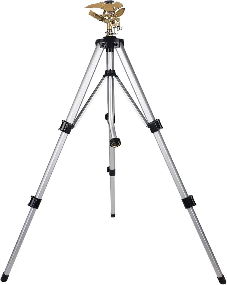 Biswing Large Impact Sprinkler Head on Tripod Base, Adjustable Zinc Alloy Lawn Sprinklers for Yard Lawn Garden, 3/4" NH Connector, 360 Degree Large Area Coverage Irrigator with Extension Legs, 1 Pack