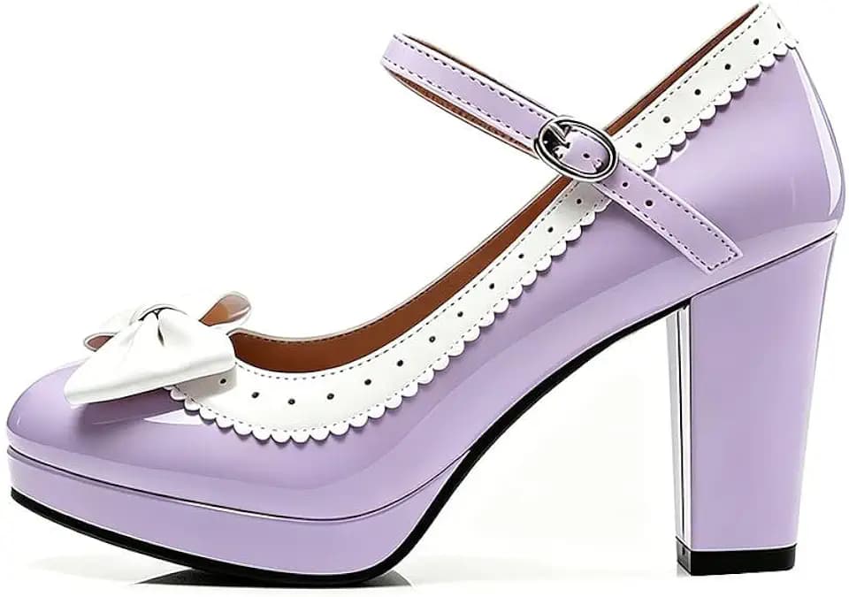 HILIB Woman's High Heel Lolita Shoes Cute Bowknot Mary Jane Shoes