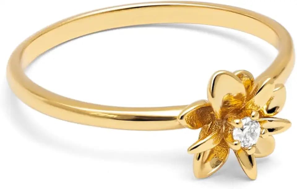 SINGULARU - Ring Gardenia. Messing mit 18K vergoldung und Zirkonia. Schmuck für Damen. Ringgröße 50-58.