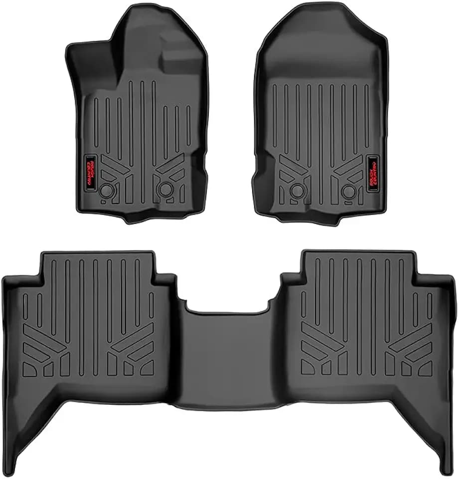 Rough Country All Weather Floor Mats for Ford Ranger Crew Cab (2019-2023) - Non-Slip Waterproof Flexible Floor Mat, Front & Rear Set
