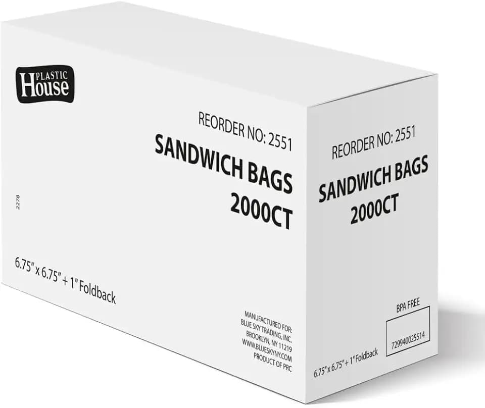 Sandwich Bags Case of 6000 (3 packs x 2000)