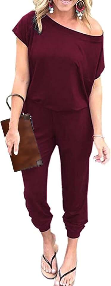 iChunhua Damen Sommer Off One Shoulder Jumpsuit mit Taschen