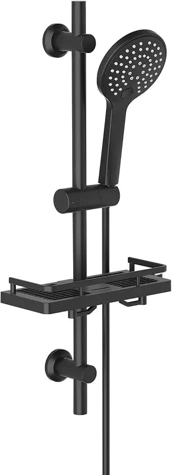 Görbach Edelstahl Duschstange mit Brause, Brausestangeset 70 cm Schwarz