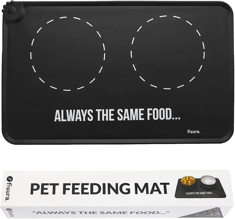 Fisura – Fressnapfmatte Originelle Silikon-Fressnapfmatte. rutschfeste und wasserdichte Fressnapfmatte. 49,5 cm x 26,5 cm (Schwarz, 49,5 cm x 26,5 cm)