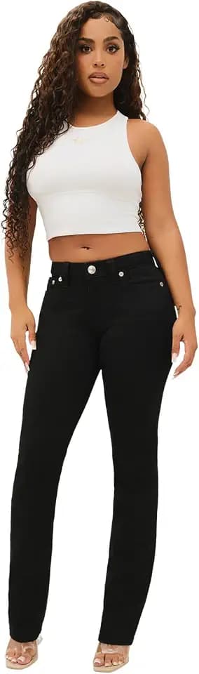 True Religion Women's Billie Mid Rise Straight Leg Jeans