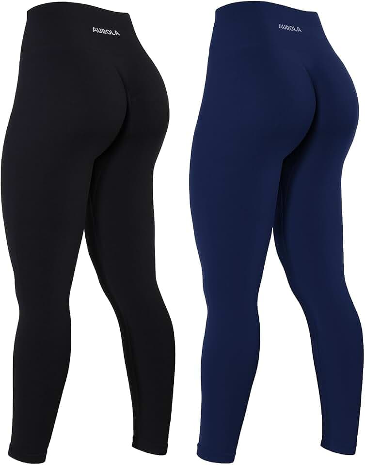 AUROLA Power Workout Leggings for Women Tummy Control Squat Proof Ribbed Thick Seamless Scrunch Active Pants