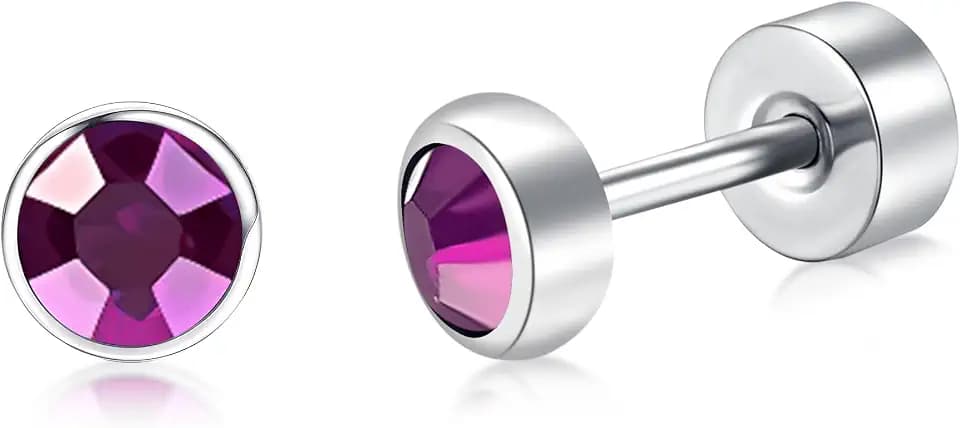 BLISI G23 Solid Titanium Studs Earrings Flat Back Light Siam Earrings, Dainty Screw Back Silver Stud Earrings Hypoallergenic 3mm/4mm/5mm Cartilage Rhinestones Earring Helix Tragus Conch Piercing, Ideal Gifts for Mom