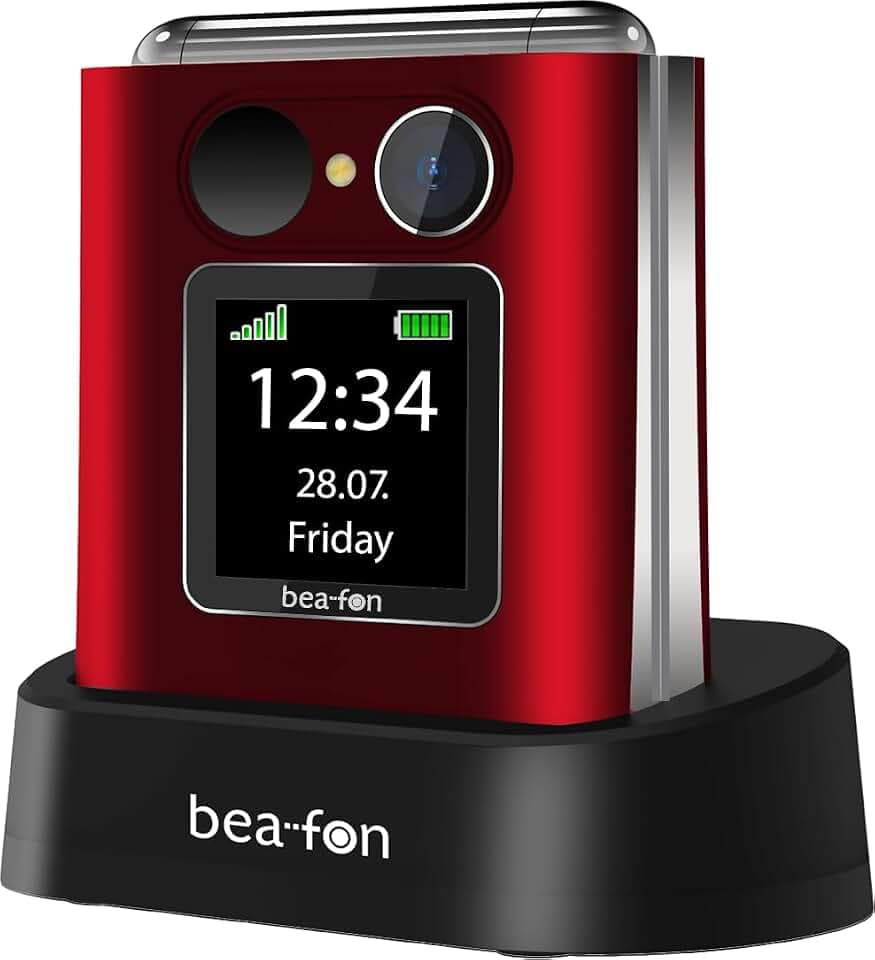Beafon, silverline, Fold10, Klapphandy, SOS Notruftaste, XL Farbinnendiplay 2,2" (5,58cm), XL Farbaußendisplay 1,44" (3,65cm), Fotokonatakanzeige, Kamera, Tischladeschale, ohne Netzladestecker, rot