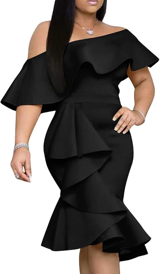 GOBLES Women's Off The Shoulder Bodycon Midi Cocktail Dress